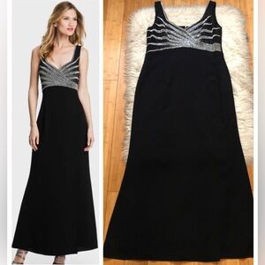 Daymor Couture Beaded Embellishment Sleeveless Black Maxi Evening Gown size 8